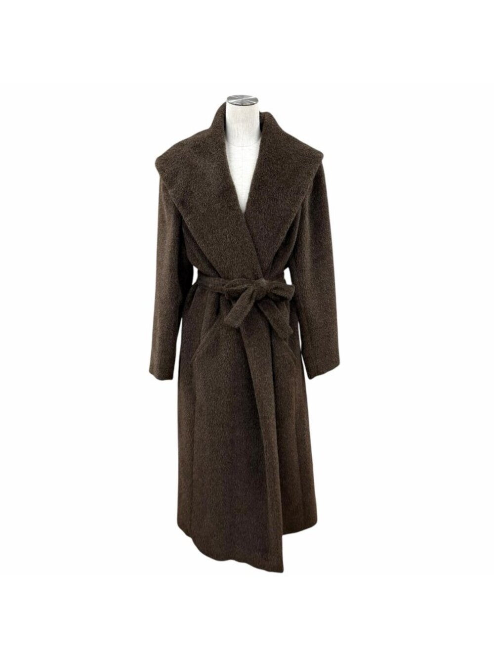 Max Mara Alpaca Wool Mohair Mixed Belt Wrap Coat Outer Brown IT 42